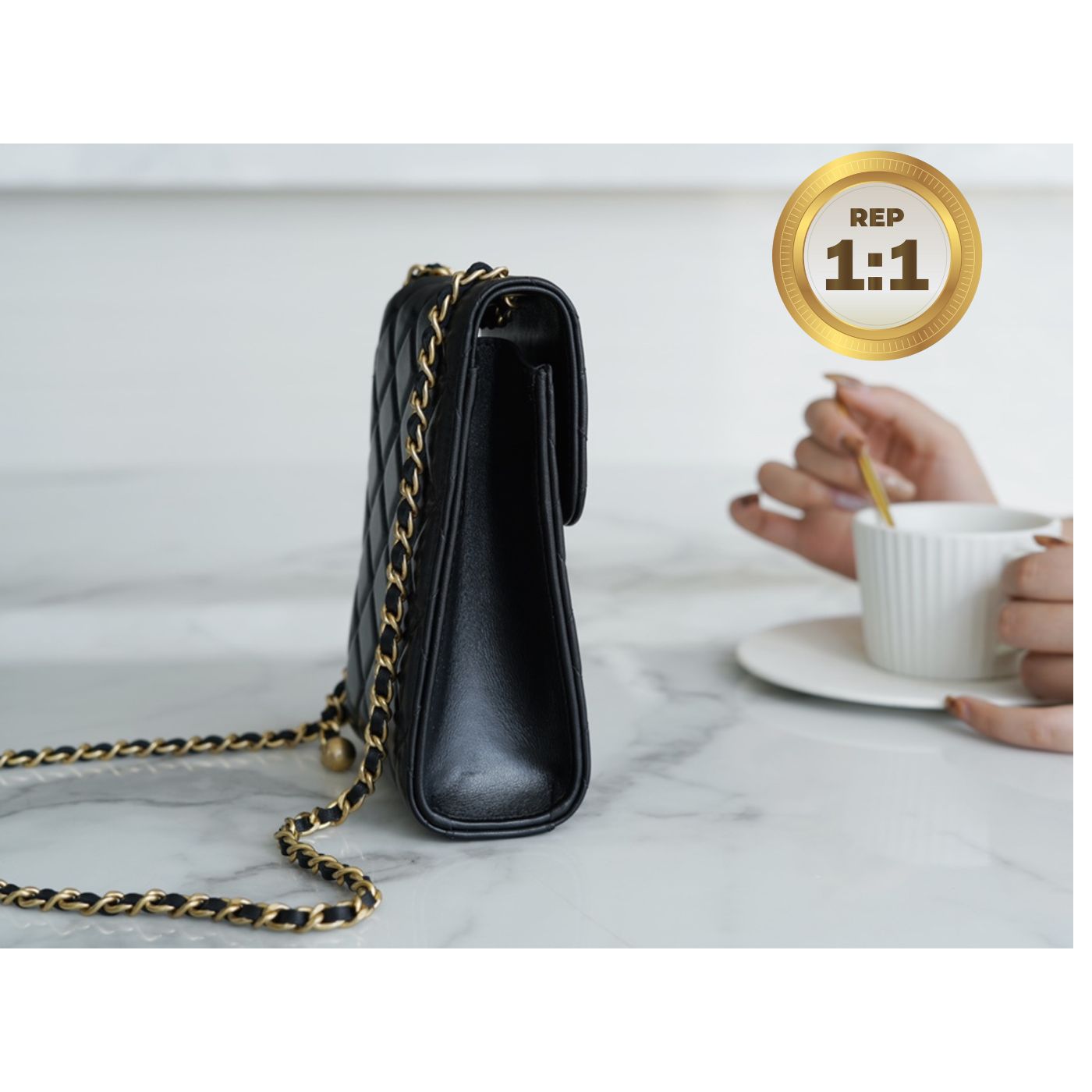 [REP 1:1] Chanel Quilted Phone Holder Bag Black For Women 17cm/6.6in